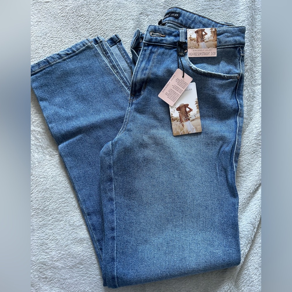 Higher rise slim straight jeans